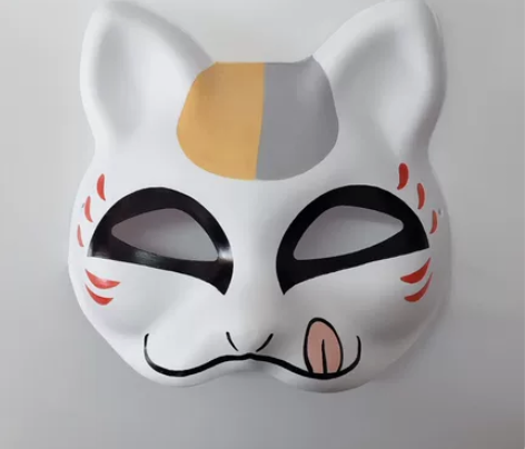 纯手绘半脸猫咪老师狐狸面具 自己画的,全新...