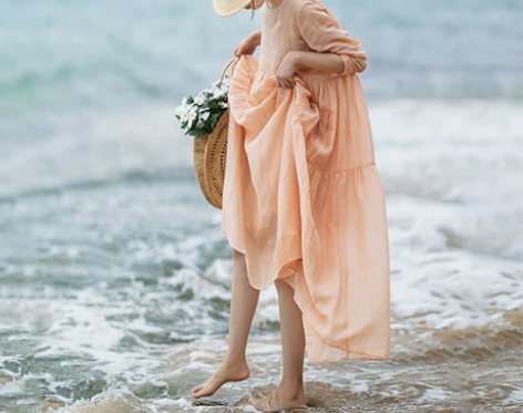 忆旧苎麻长袖连衣裙女夏装2023年新款气